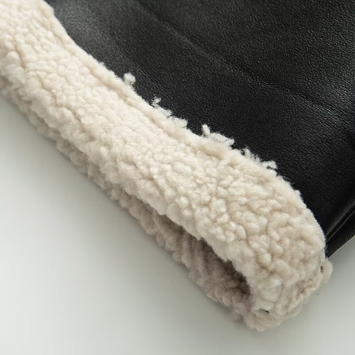 Leatherette jacket for women with warm Sherpa lining and practical pockets Lune London