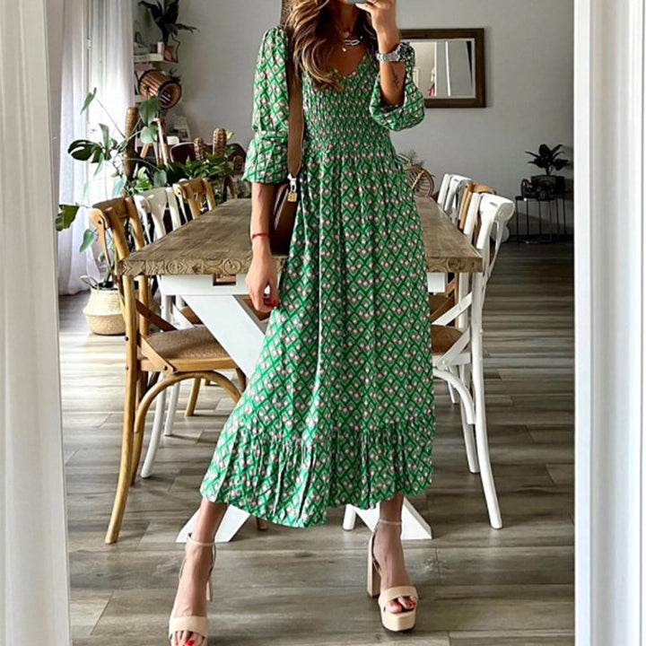 Maxi dress for women with voluminous sleeves and an elastic drawstring at the waist Lune London