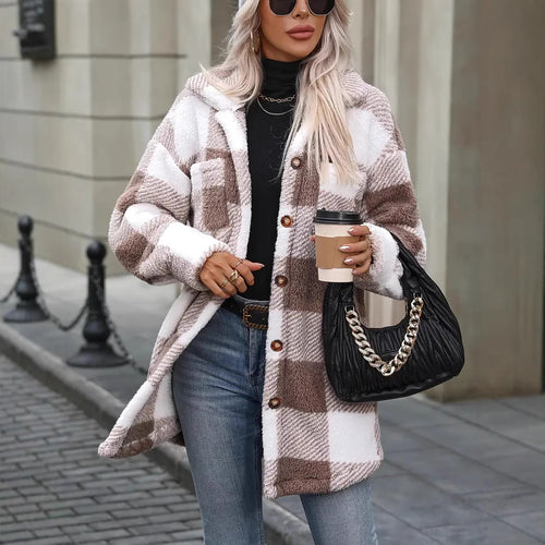 Oversized plaid fleece jacket for women Amarae