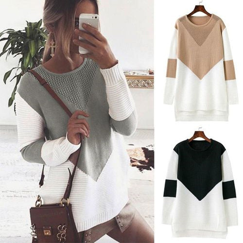 Knitted oversized sweater for women with a modern geometric design and a breathable structure Amarae.
