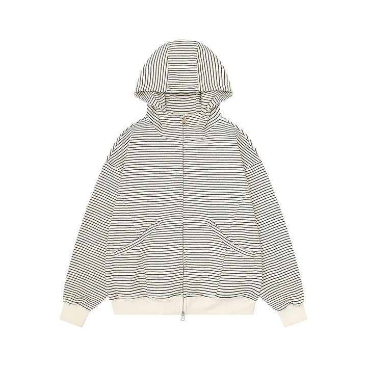 Unisex Striped Hooded Sweat Jacket with Zipper and Kangaroo Pockets Amarae