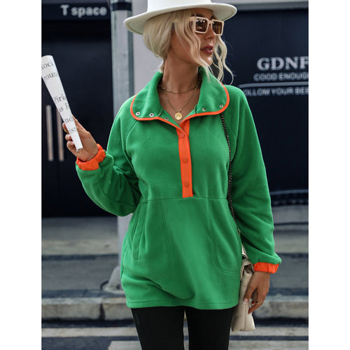 Women's fleece sweater with high collar and button closure Amarae