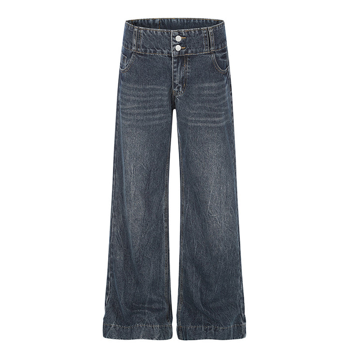 Women High-Waist Wide Palazzo Jeans with Double Button and Flared Leg Amarae