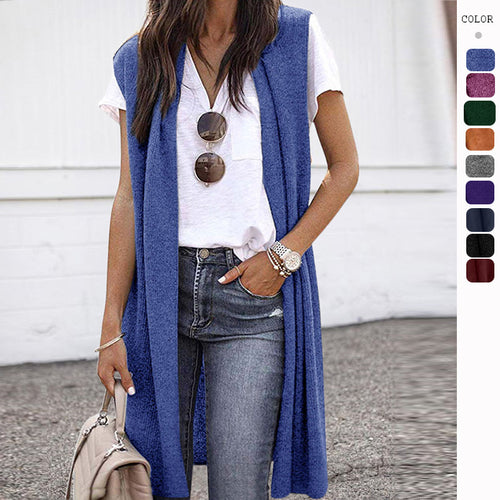 Ladies' Elegant Long Knit Vest in Casual Style