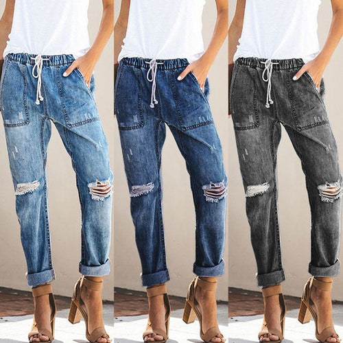 Lady ripped jeans with elastic waist and casual style Amarae