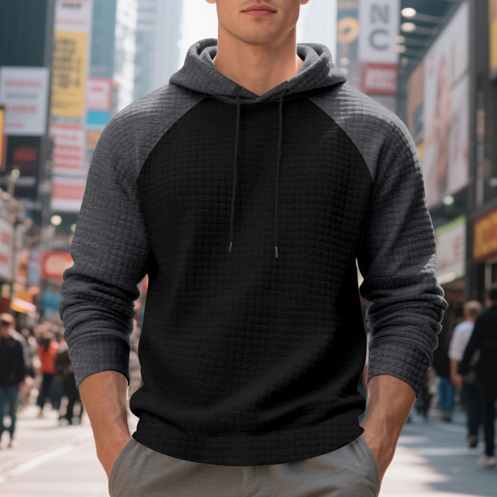 Men's textured fabric hooded sweatshirt with contrasting color sleeves Lune London