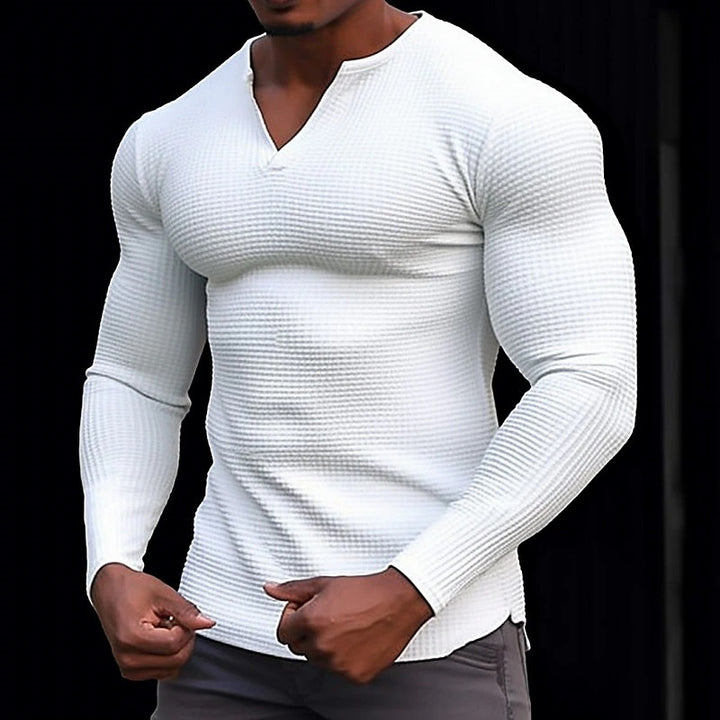 Long sleeve t-shirt for men with textured V-neck Lune London