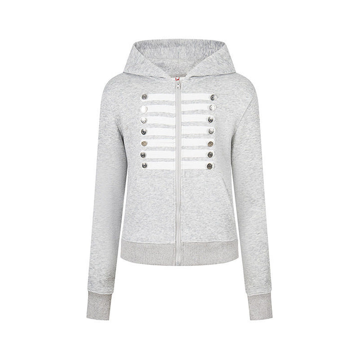 Women's hooded sweatshirt jacket with decorative military braid trim and decorative buttons Amarae