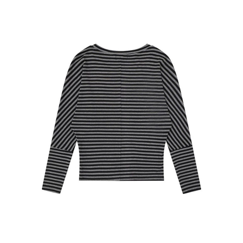 Women Striped Long Sleeve Round Neck Top made of Cotton Blend Amarae