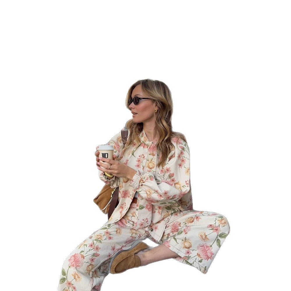 Women's Two-Piece Floral Print Co-Ord Set with Oversized Blouson and High-Waist Pants Amarae
