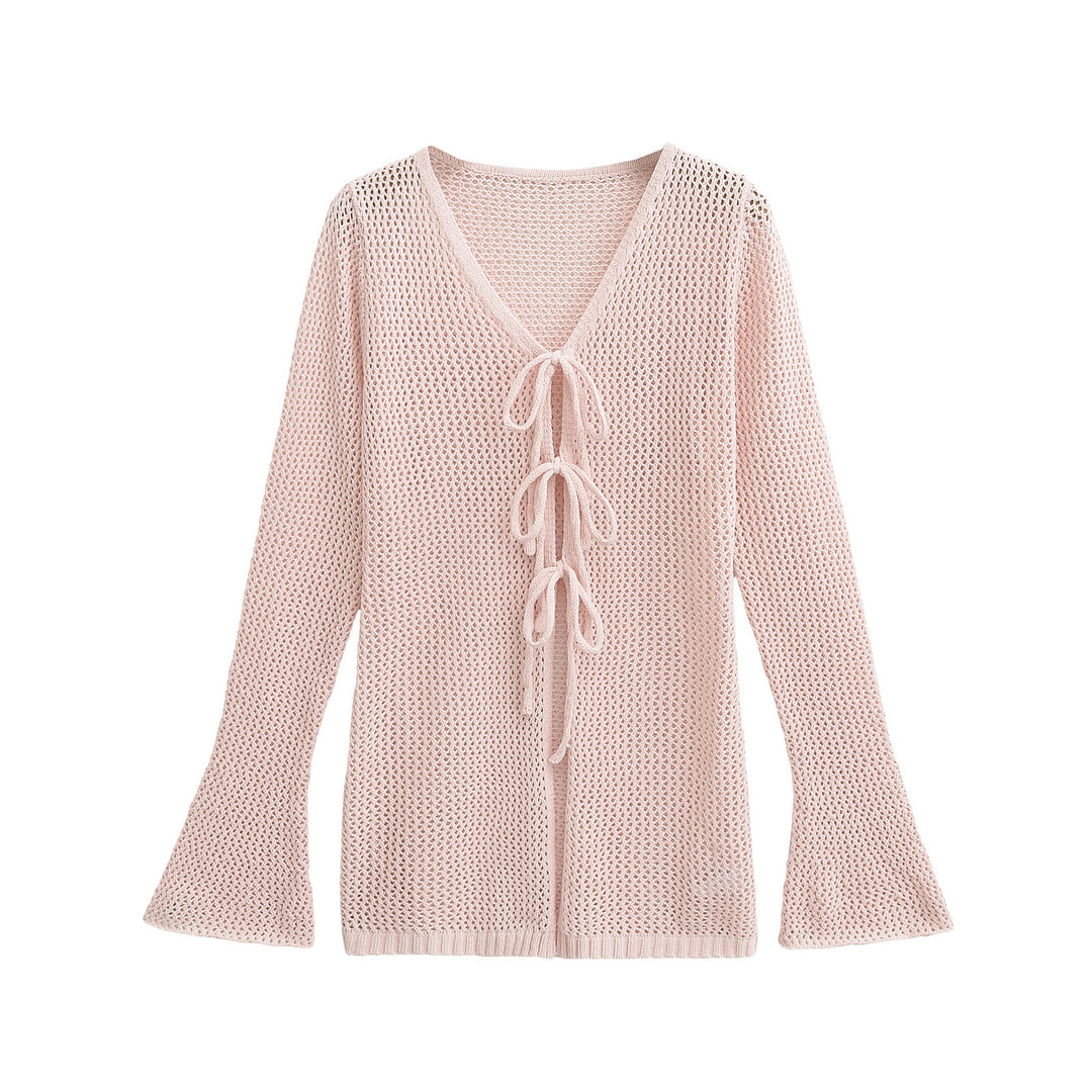 Knit sweater for women with V-neckline and lace Lune London