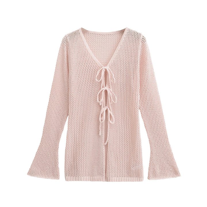 Knit sweater for women with V-neckline and lace Lune London