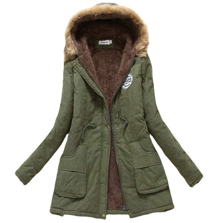 Ladies quilted parka jacket with hood and faux fur lining Lune London