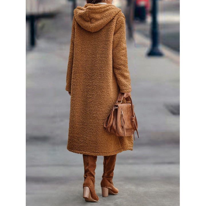 Women's Maxi Length Teddy Coat with Hood and Double Button Placket Amarae