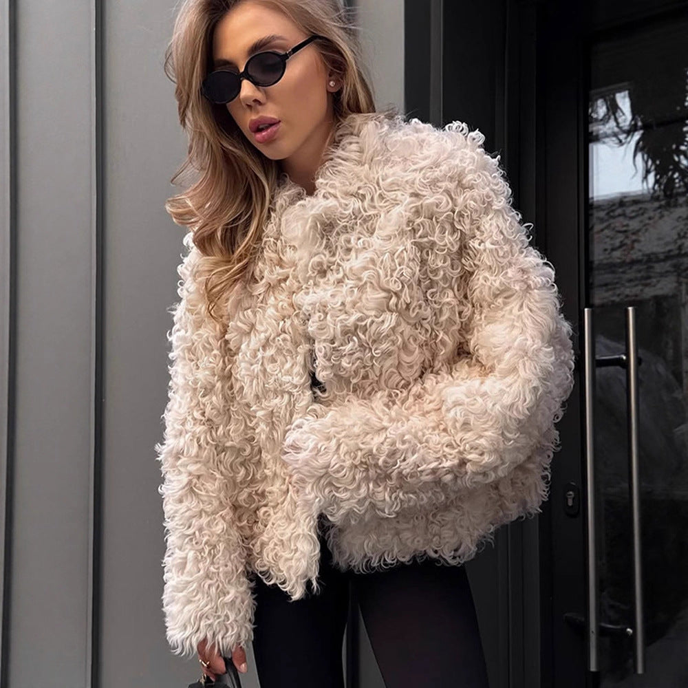 Women's Boxy Short Coat in Curl Teddy Look with Boxy Silhouette Amarae