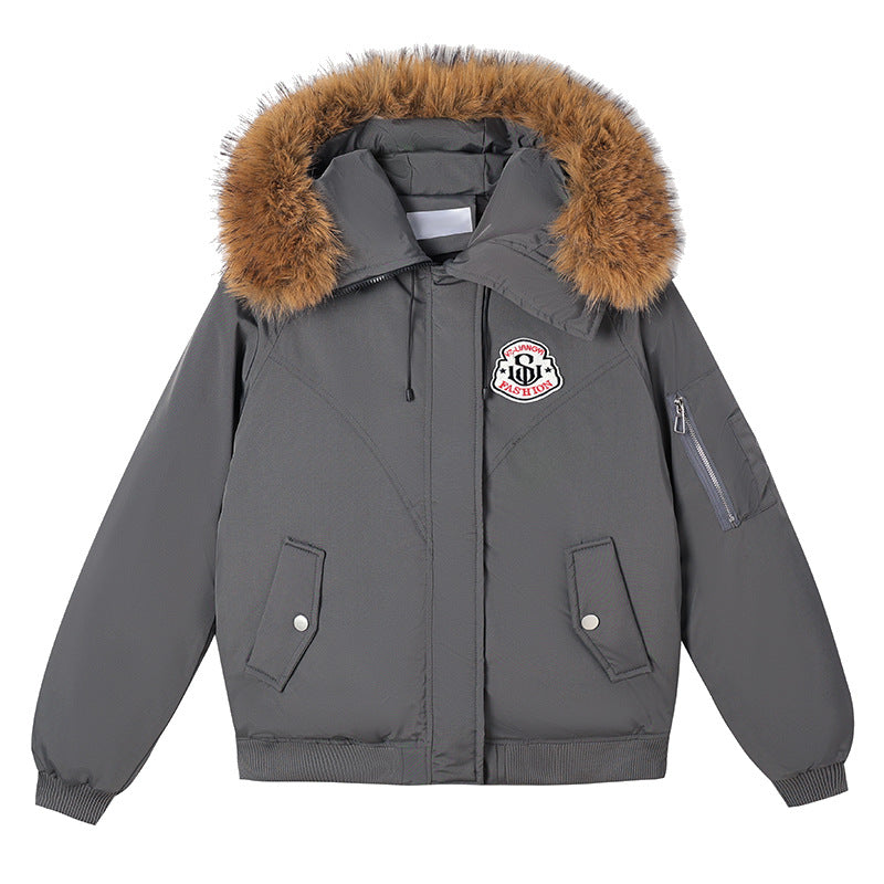 Ladies Puffer Sport Jacket with Removable Faux Fur Collar and Practical Chic Style Pockets