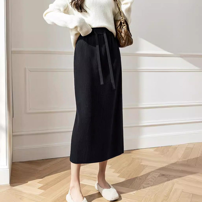 Jupe tricotée pour femmes mi-longue avec taille et design texturé Chic & Stil
