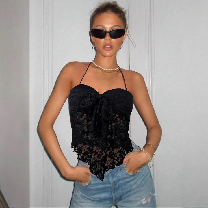 Women's Lace Bustier with Ties and Transparent Design Lune London