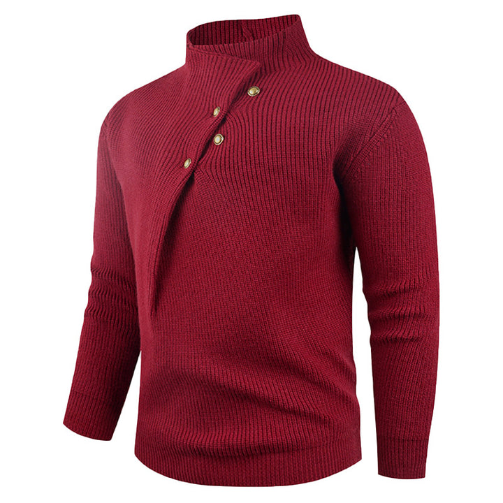 Men's knit sweater with asymmetrical collar and decorative wooden buttons Lune London