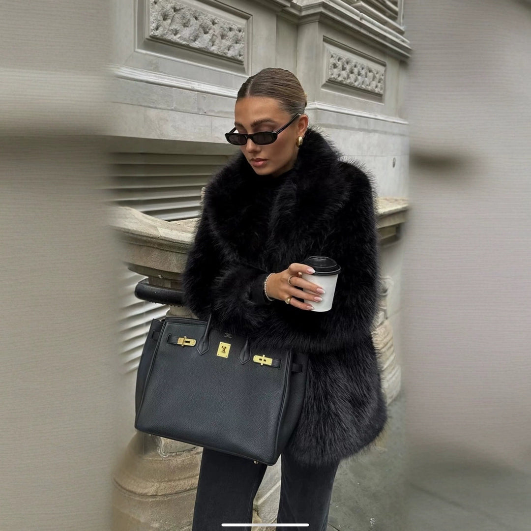 Women Elegant Oversized Faux Fur Coat with Wide Sleeves Lune London