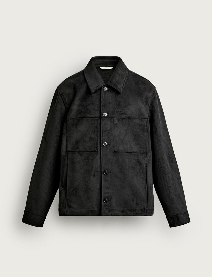 Men's Boxy Overshirt made of suede leather imitation with flap pockets Amarae