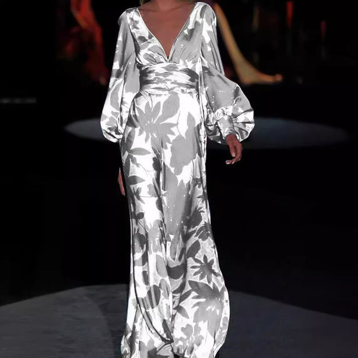 Maxi dress for women with deep V-neck and voluminous sleeves Lune London