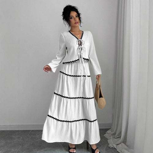 Maxi dress for women with playful lace-up neckline and elegant ruffled skirt Amarae
