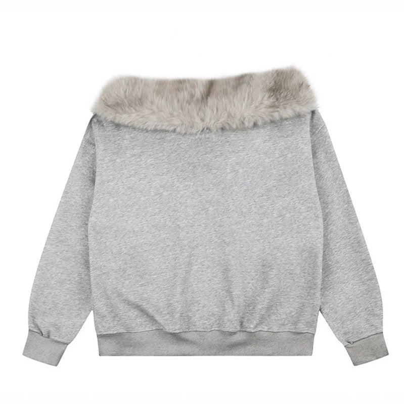Women's oversized sweatshirt with faux fur collar, soft inner lining and typographic statement print Amarae
