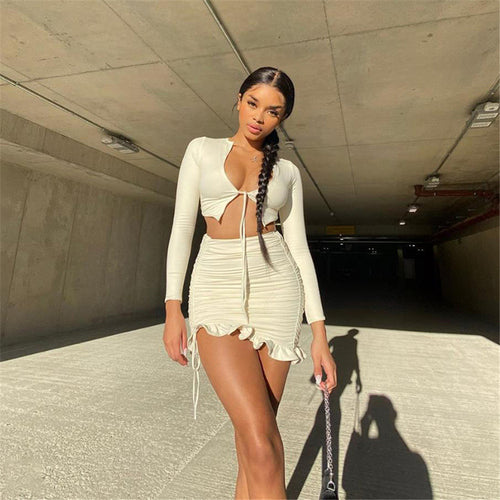 Women's Crop Top and Mini Skirt Set with Ruffles and Romantic Flounce Amarae