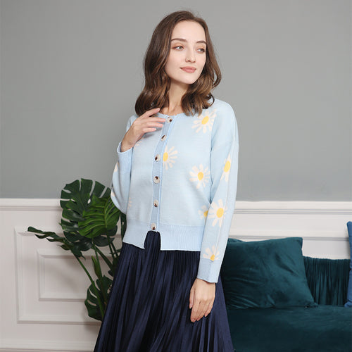 Knitted floral pattern jacket for women with short sleeves Amarae
