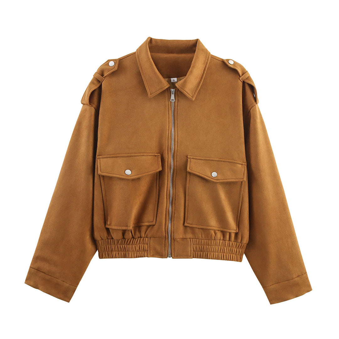 Ladies casual faux leather bomber jacket with practical pockets Lune London