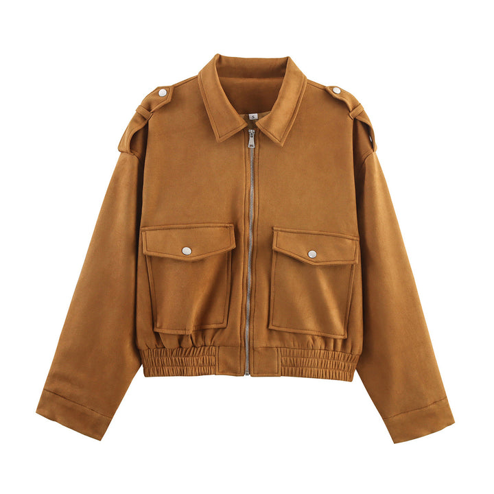 Ladies casual faux leather bomber jacket with practical pockets Lune London