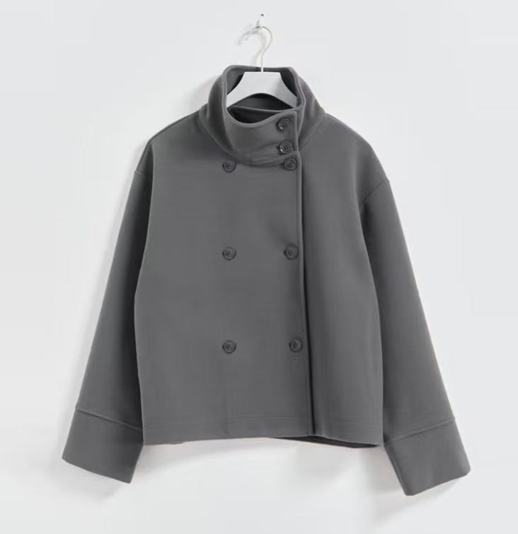 Lune London | Women's Fashion Cropped Jacket with High Collar and Double Button Placket