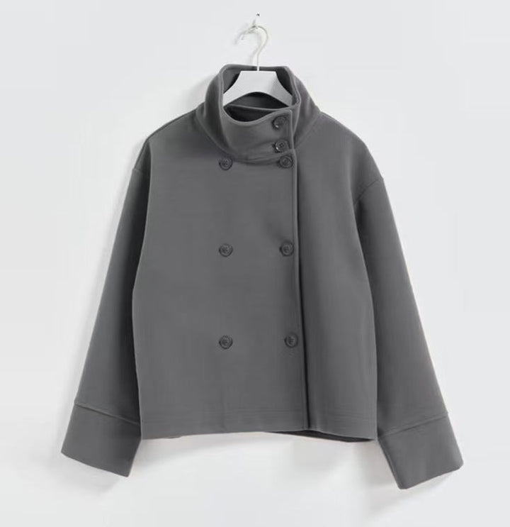 Lune London | Women's Fashion Cropped Jacket with High Collar and Double Button Placket