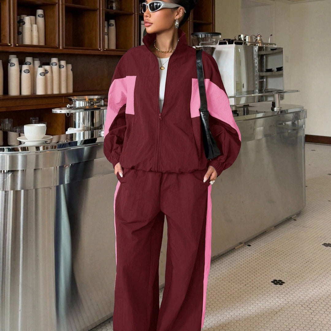 Women's Cropped Training Jacket and High-Cut Wide-Leg Jogging Pants Set Amarae