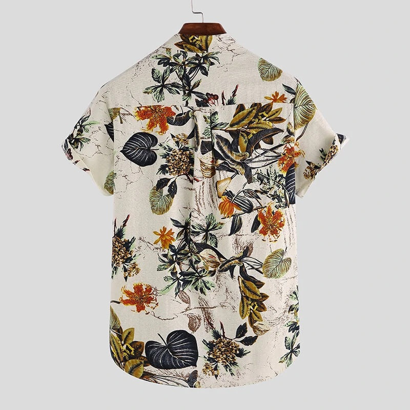 Men's short sleeve Henley shirt with floral design and high-quality cotton material Lune London