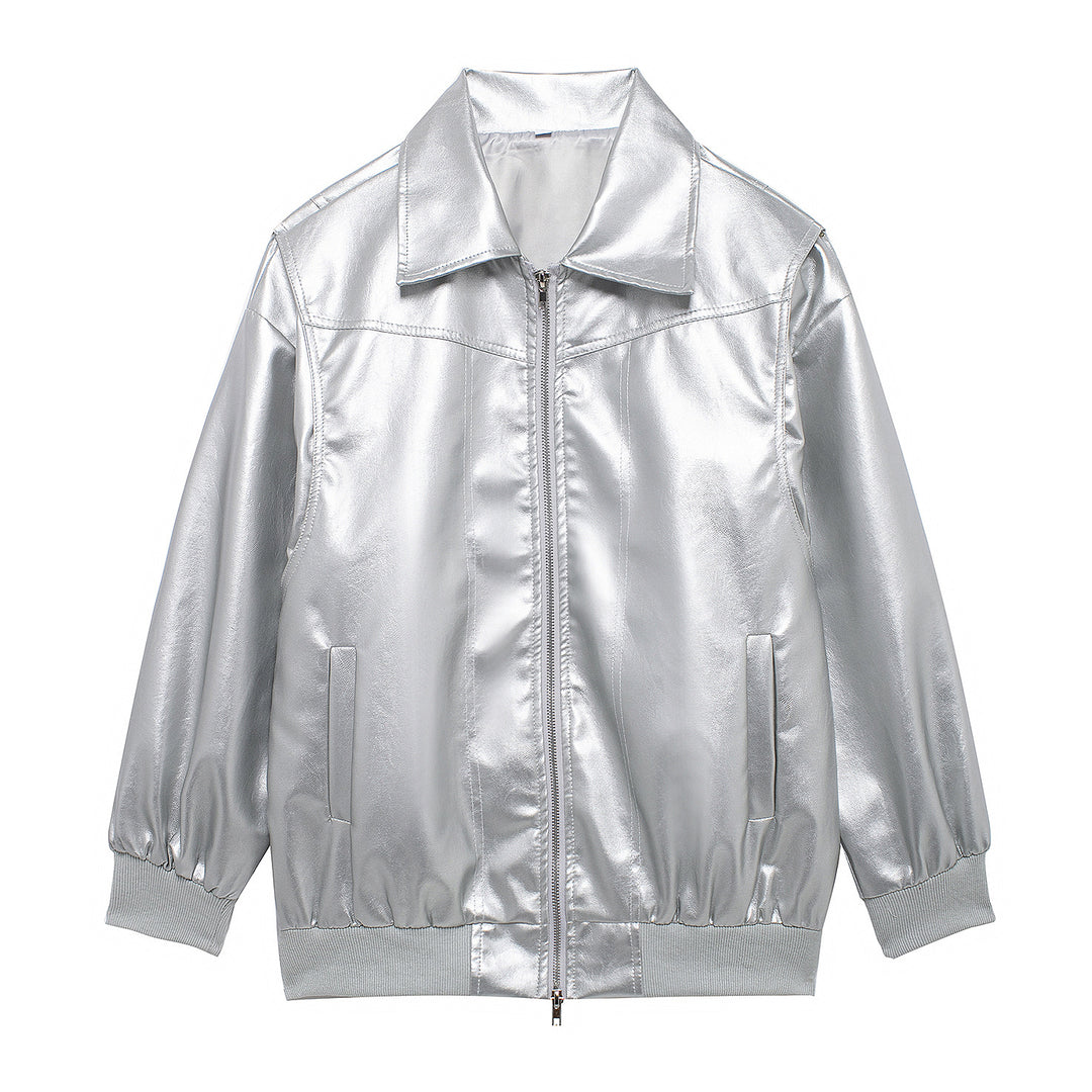 Ladies Trendy Synthetic Leather Jacket with Elastic Cuffs and Practical Pockets Lune London
