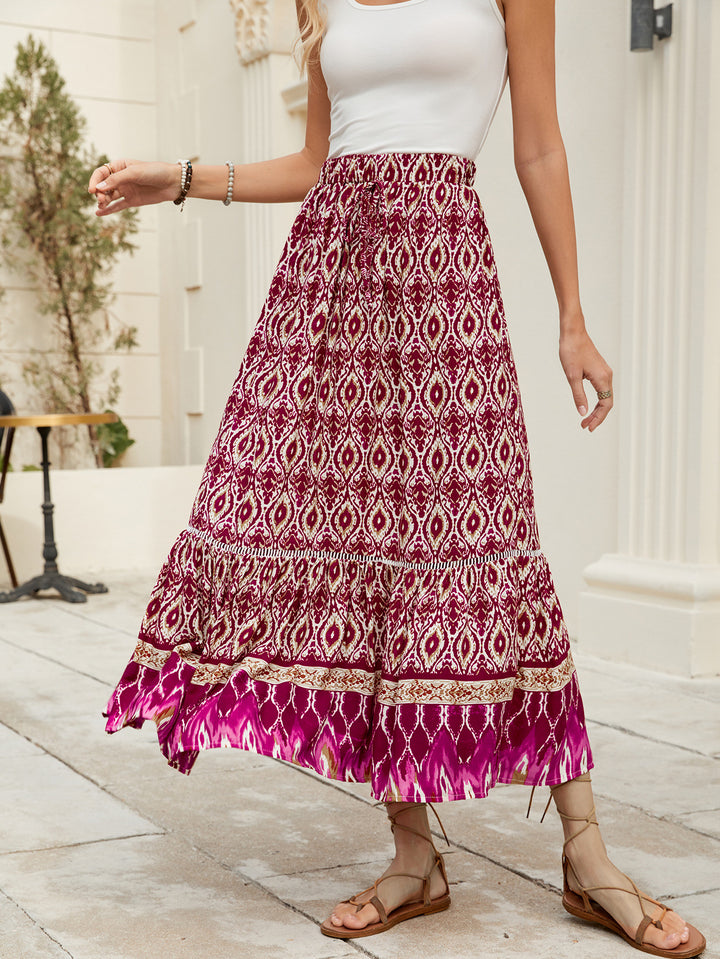 Boho maxi skirt for women with voluminous hem and elastic waist Lune London