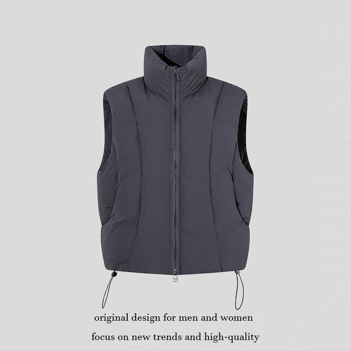Women's padded quilted vest with high stand-up collar, two-way zipper and drawstring Amarae