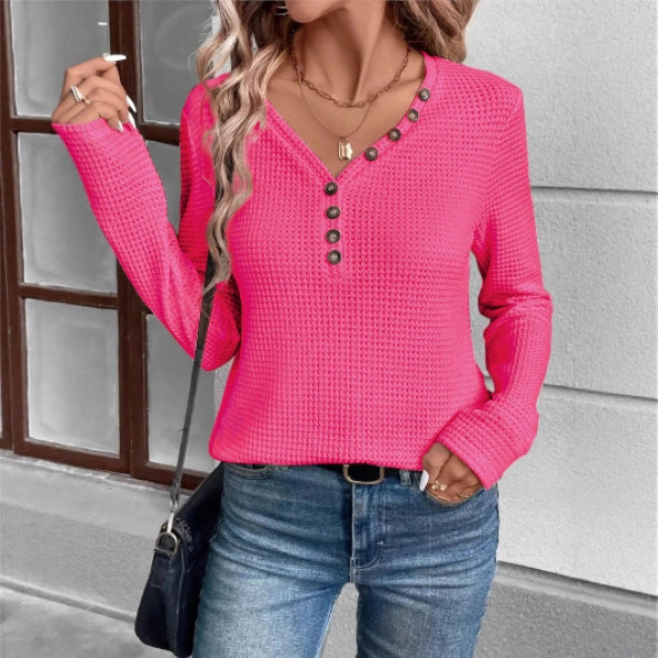 Long sleeve blouse with embossed structure for women with button flap Lune London