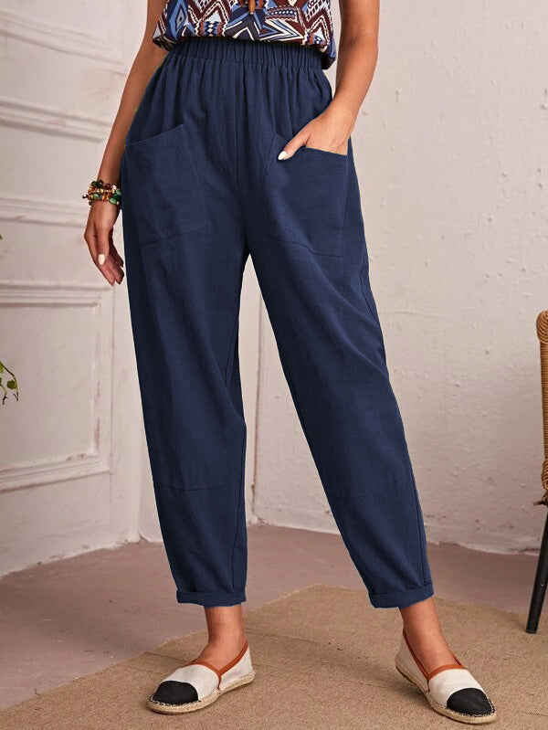 Ladies Comfortable Summer Pants with Elastic Waist and Practical Pockets Lune London