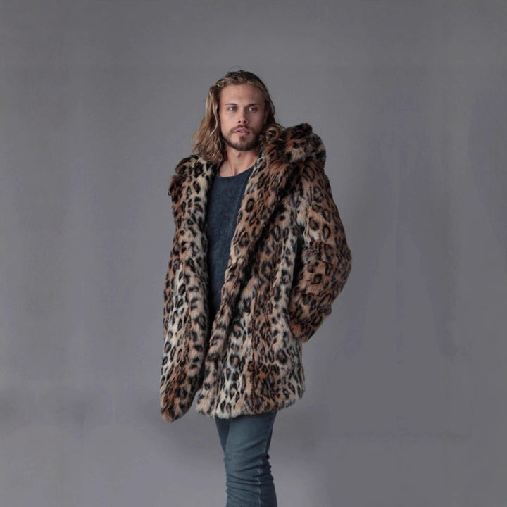 Men's Long Faux Fur Coat with Hood, Ear Application and Oversized Silhouette Amarae