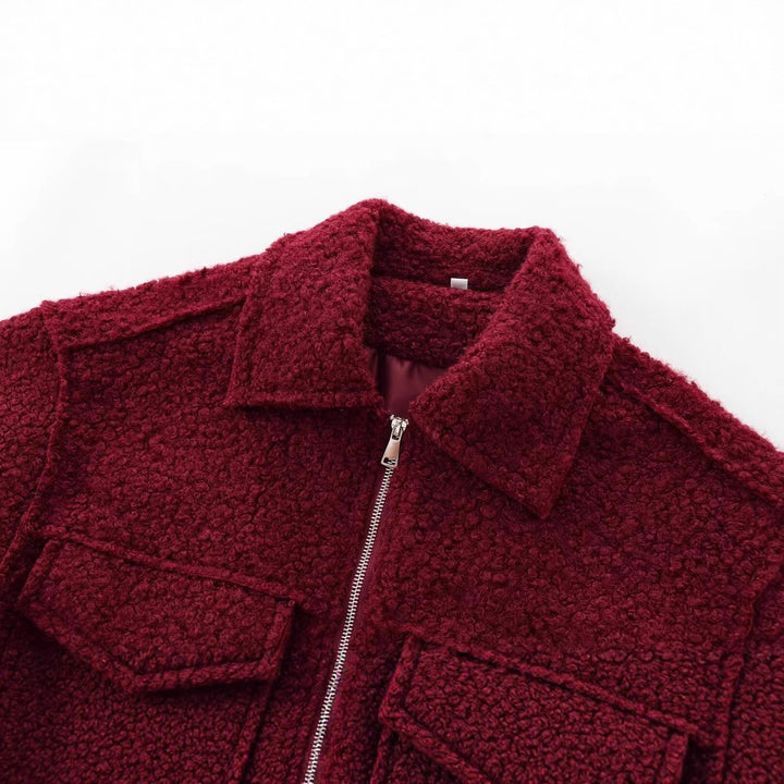 Women's Short Cut Sherpa Jacket with Zip and Flap Pockets Amarae