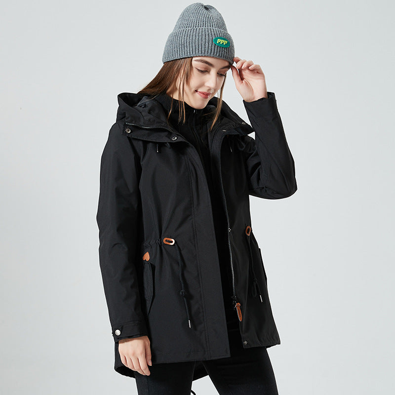 Women's waterproof transition jacket with adjustable hood system and practical pockets Lune London