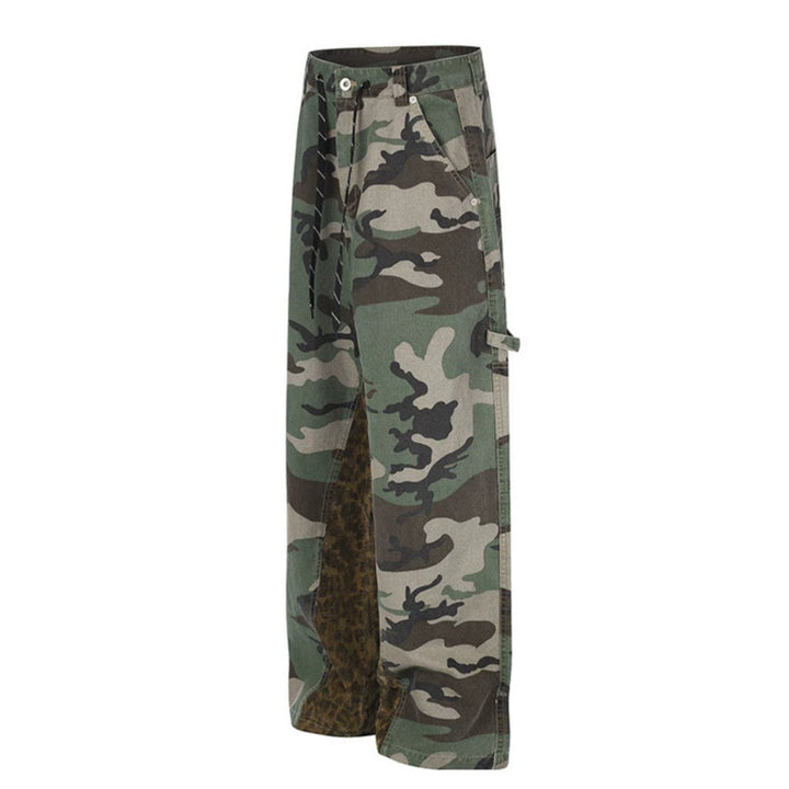 Women's wide cargo pants with camouflage print and leopard contrast stripes Amarae