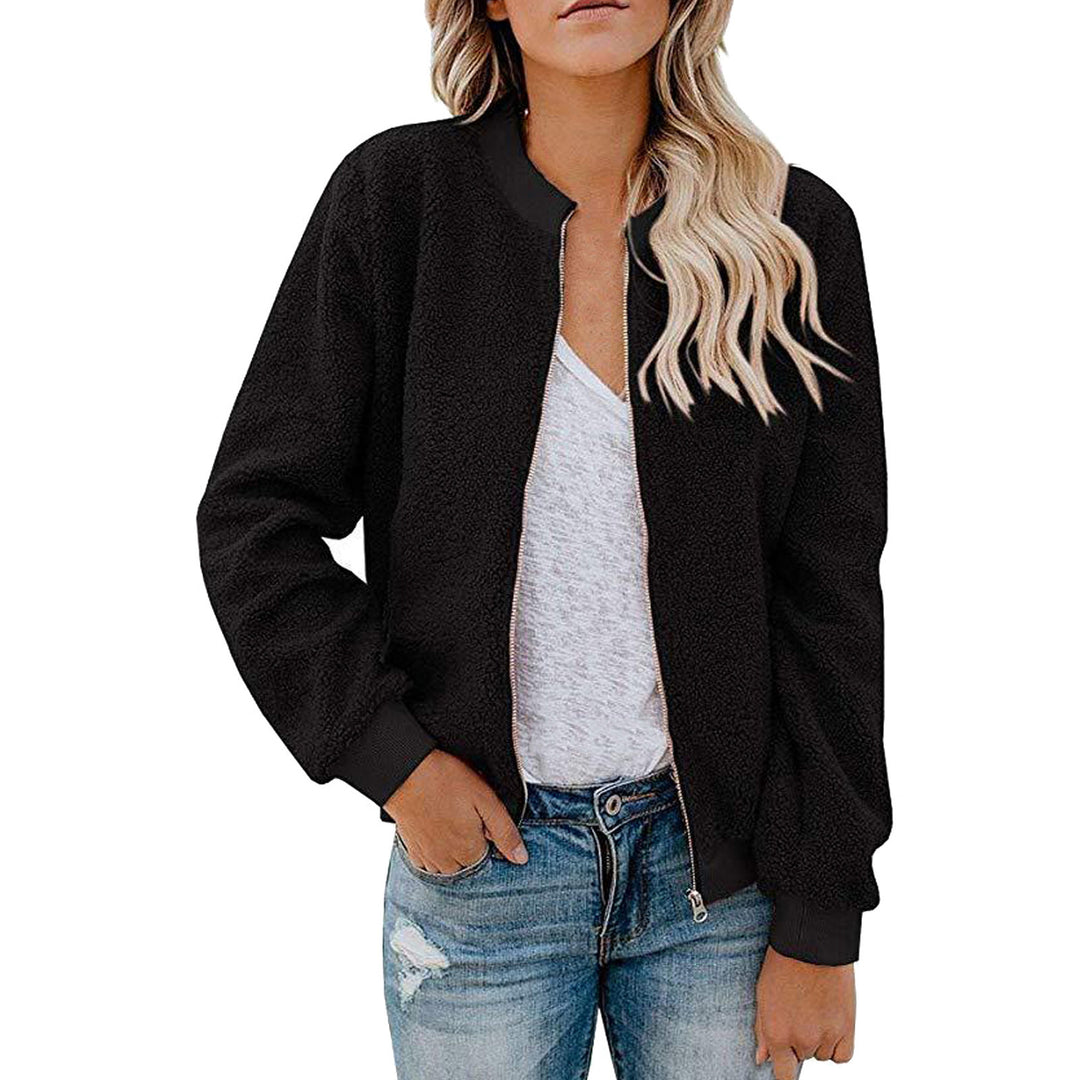 Fleece bomber jacket for women with high collar Lune London