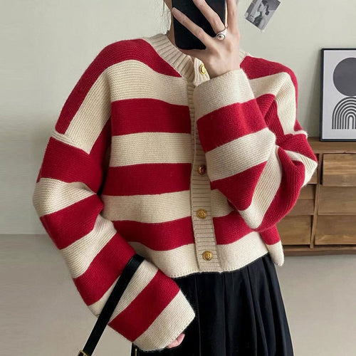 Women's knit jacket with decorative striped pattern and gold buttons Amarae