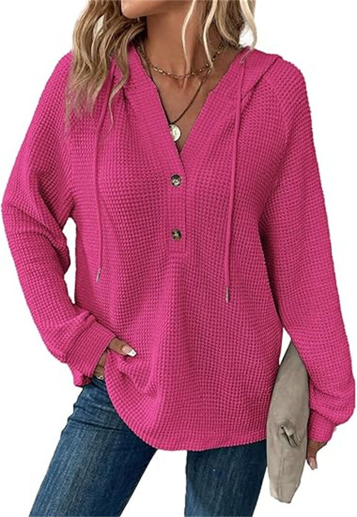 Ladies hooded sweatshirt in waffle texture Amarae