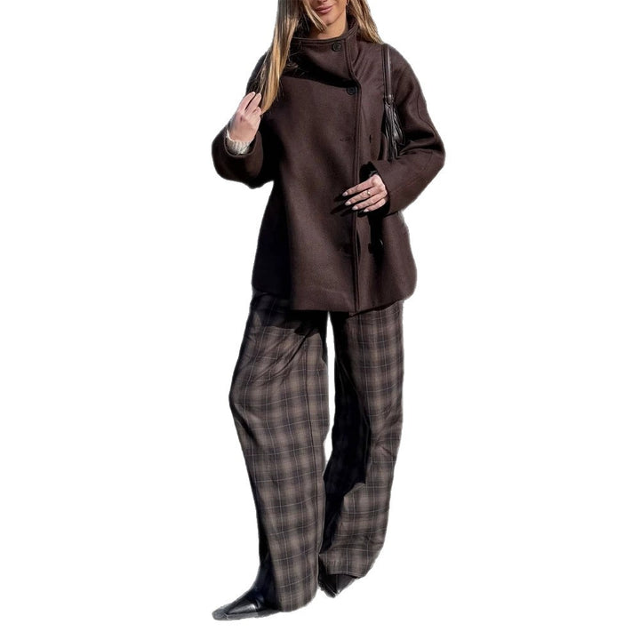 Women Longer Wool Blend Coat with Oversized Cut and Wide Lapel Amarae