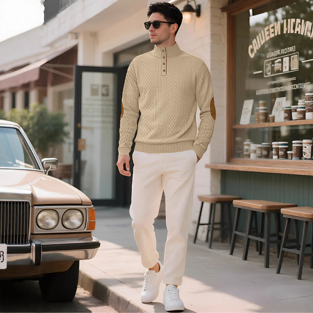 Knit sweater for men with high collar and stylish buttoned cuffs Lune London